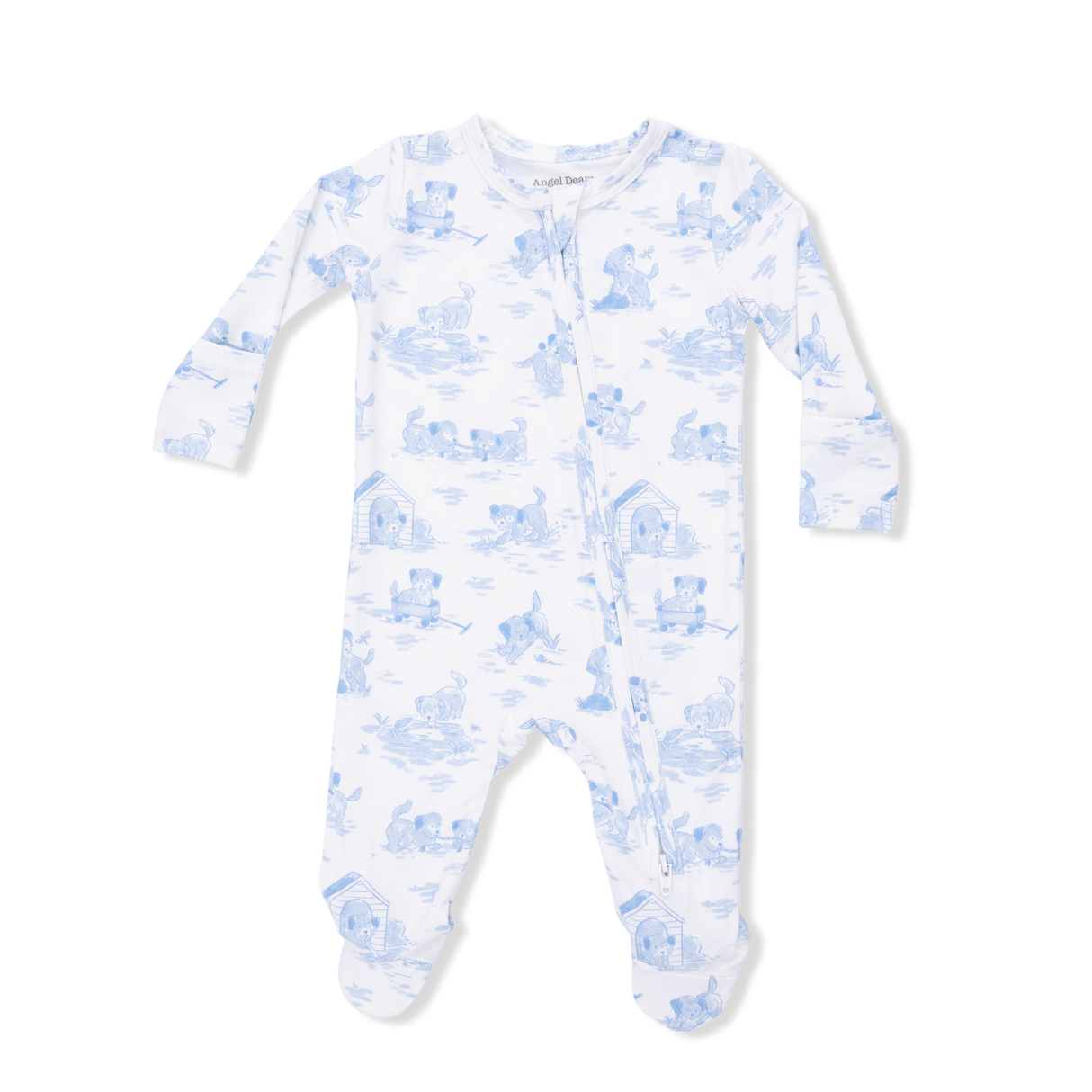 Puppy Toile Blue - 2 Way Zipper Footie