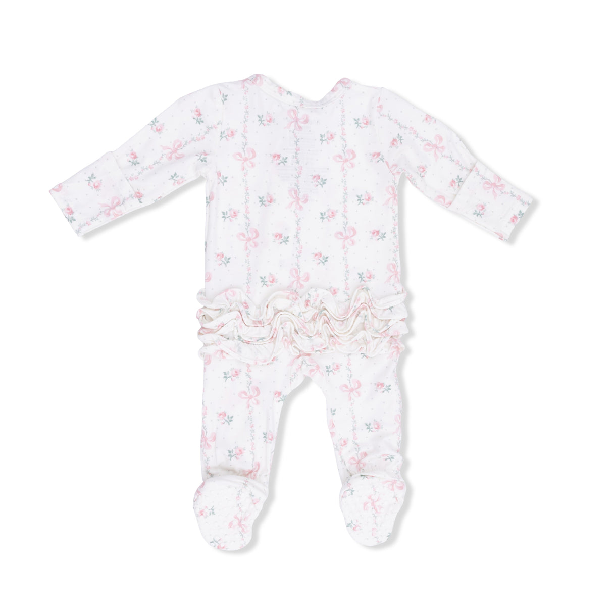 Dainty Buds and Bows - 2 Way Ruffle Back Zipper Footie