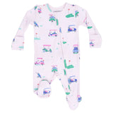 Vintage Golf Carts Pink - 2 Way Ruffle Back Zipper Footie