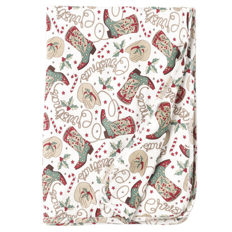 Western Christmas Stroller Blanket – Soft Bamboo Holiday - HoneyBug 