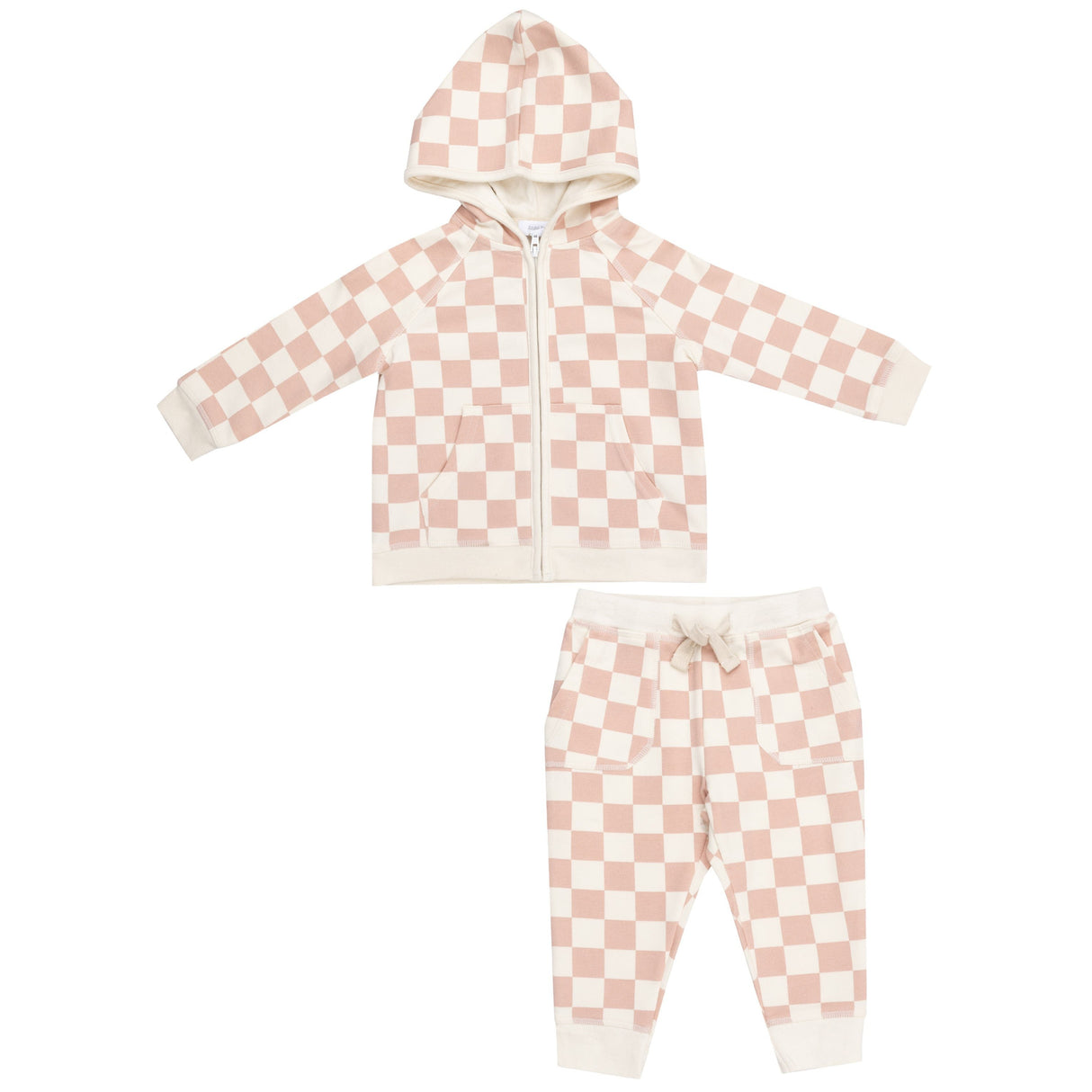 Hoodie And Jogger - French Terry Checkerboard Pink