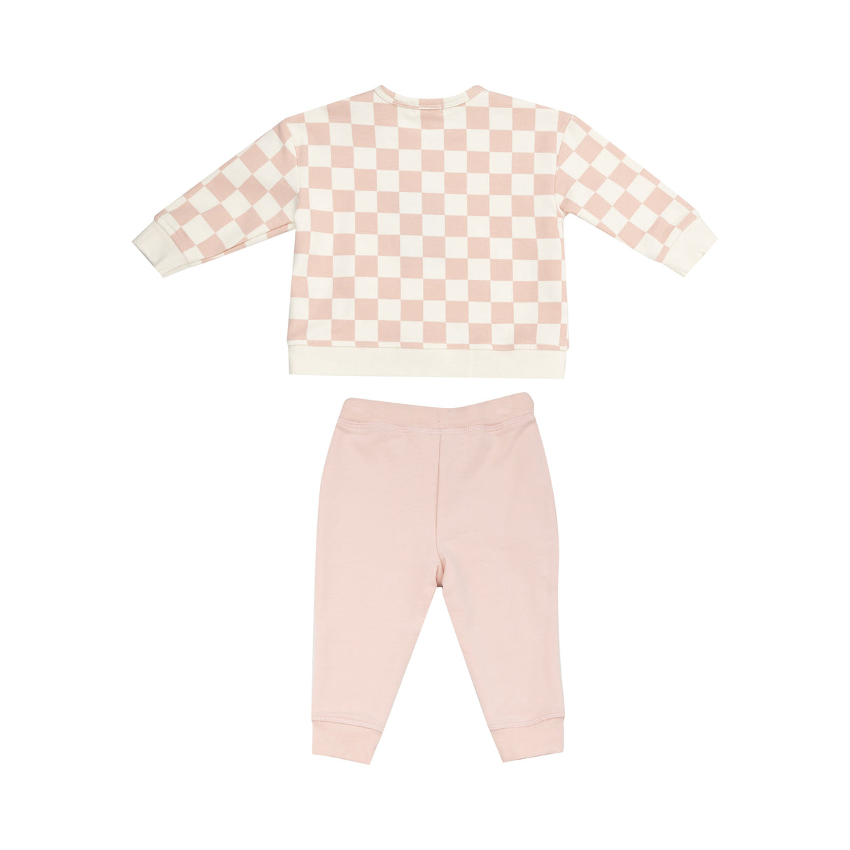 Sweatshirt W/ Shoulder Placket + Kanga Pocket - Checkerboard Pink