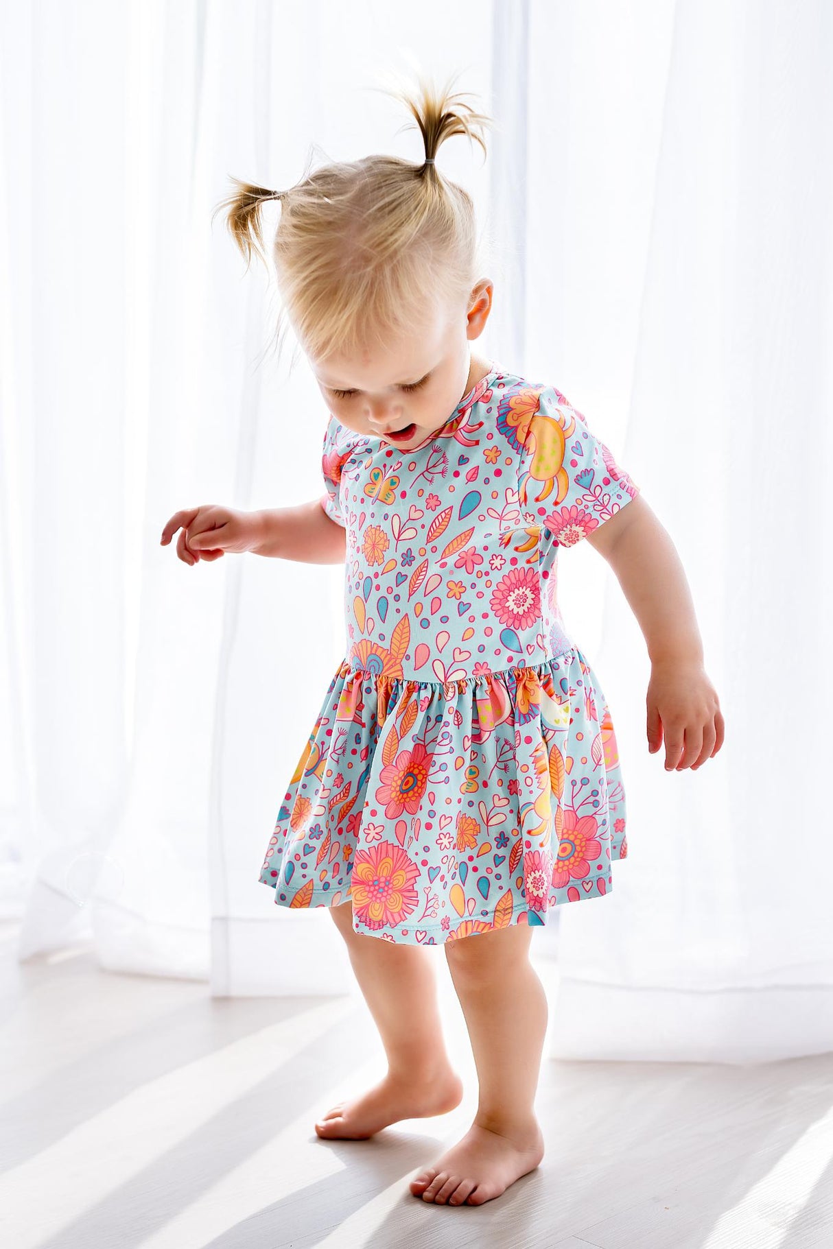 Blue Retro Unicorns S/S Twirl Bodysuit