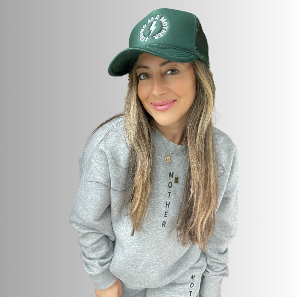 Strong as a mother™ Embroidered Trucker Hat - Forest Green - HoneyBug 