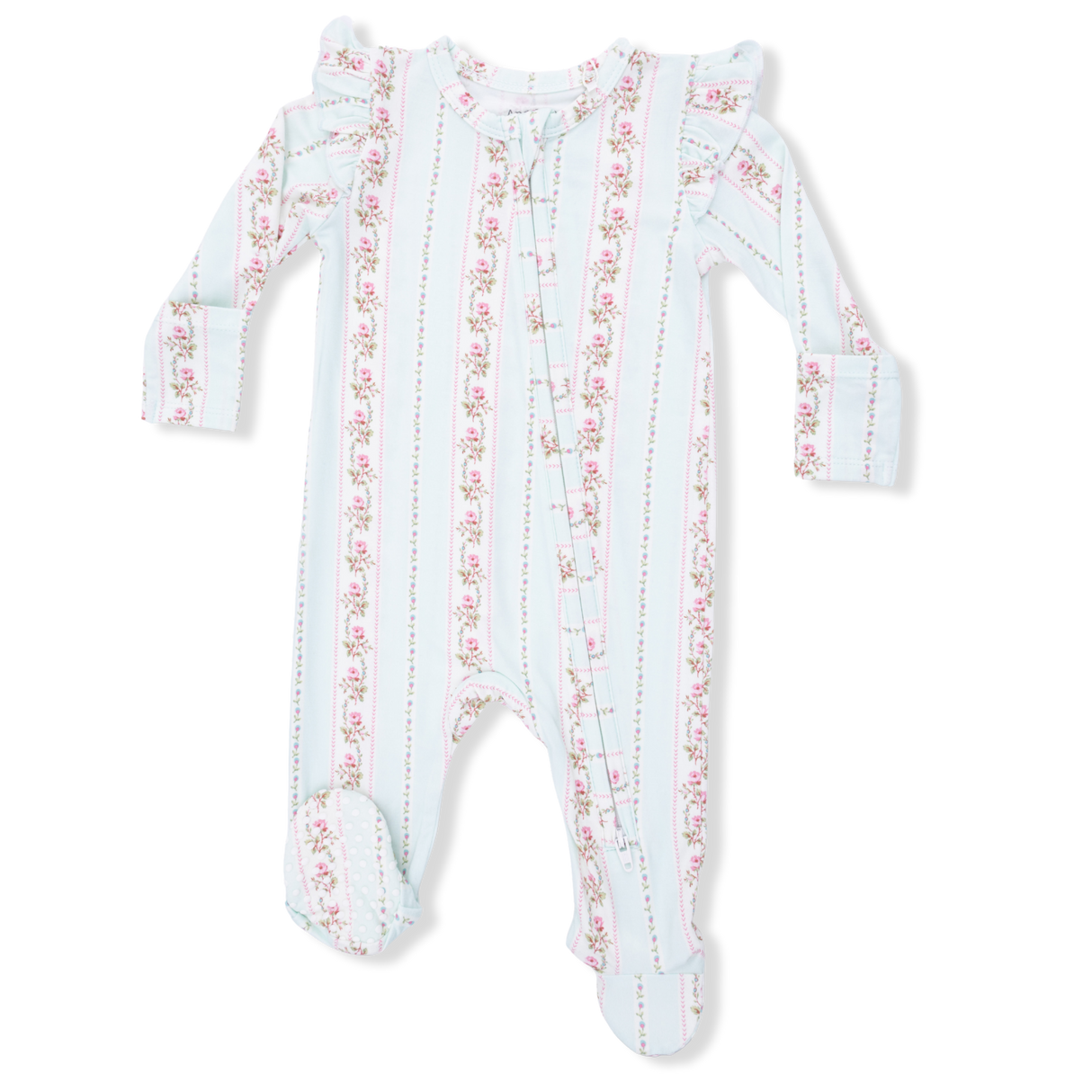 Antoinette Stripe - 2 Way Ruffle Sleeve Zipper Footie