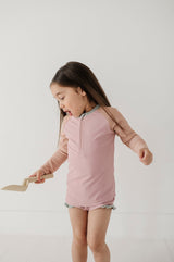 Girl's Zip Rash Guard Swimsuit