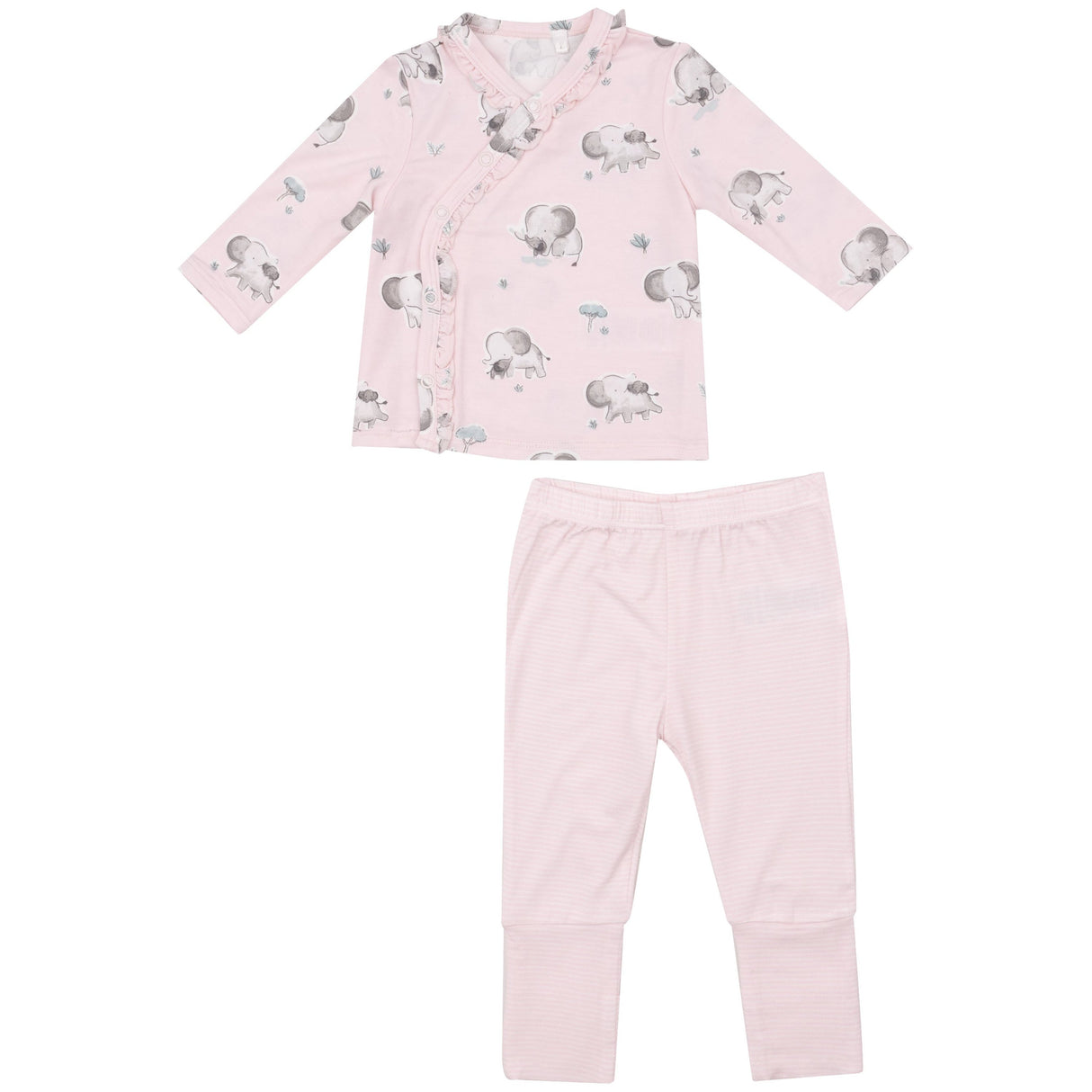 Tmh Set With Roll Over Cuff Pant - Gray Elephants - Pink