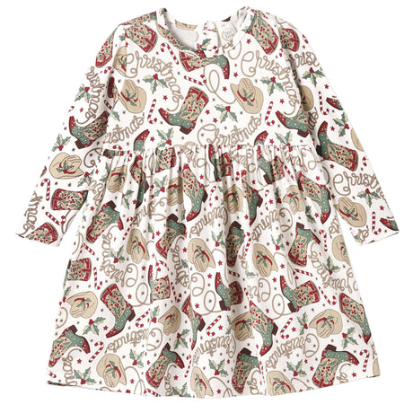 Western Christmas Girls Dress – Soft Bamboo Holiday Style - HoneyBug 