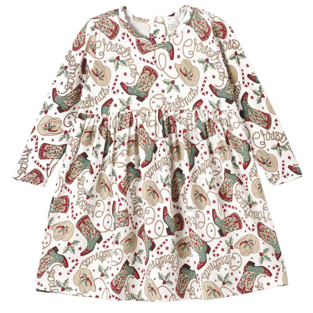 Western Christmas Girls Dress – Soft Bamboo Holiday Style - HoneyBug 