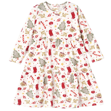 Girls’ Christmas Dress – Bamboo Holiday Tiered Twirl Dress - Noel - HoneyBug 