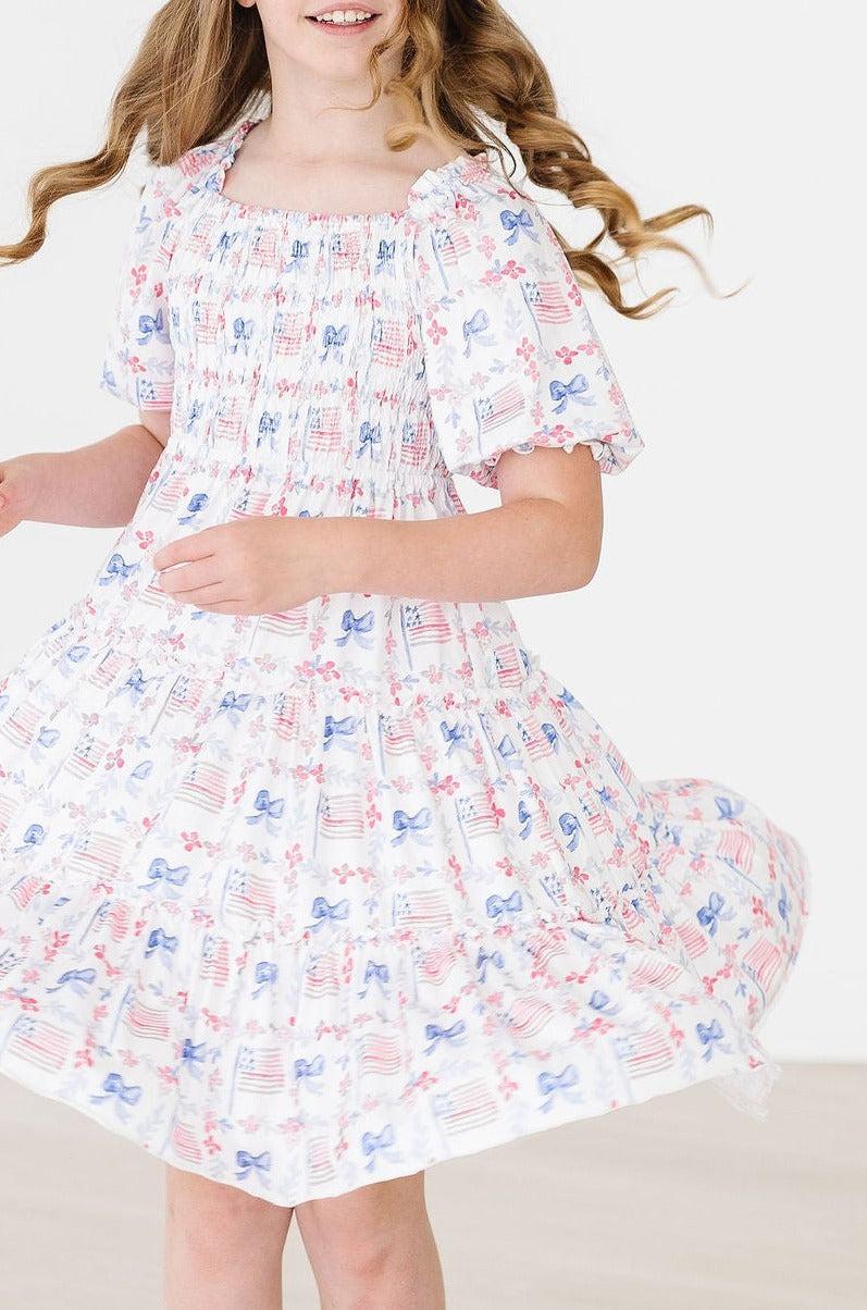 Vintage Flags Smocked Ruffle Dress