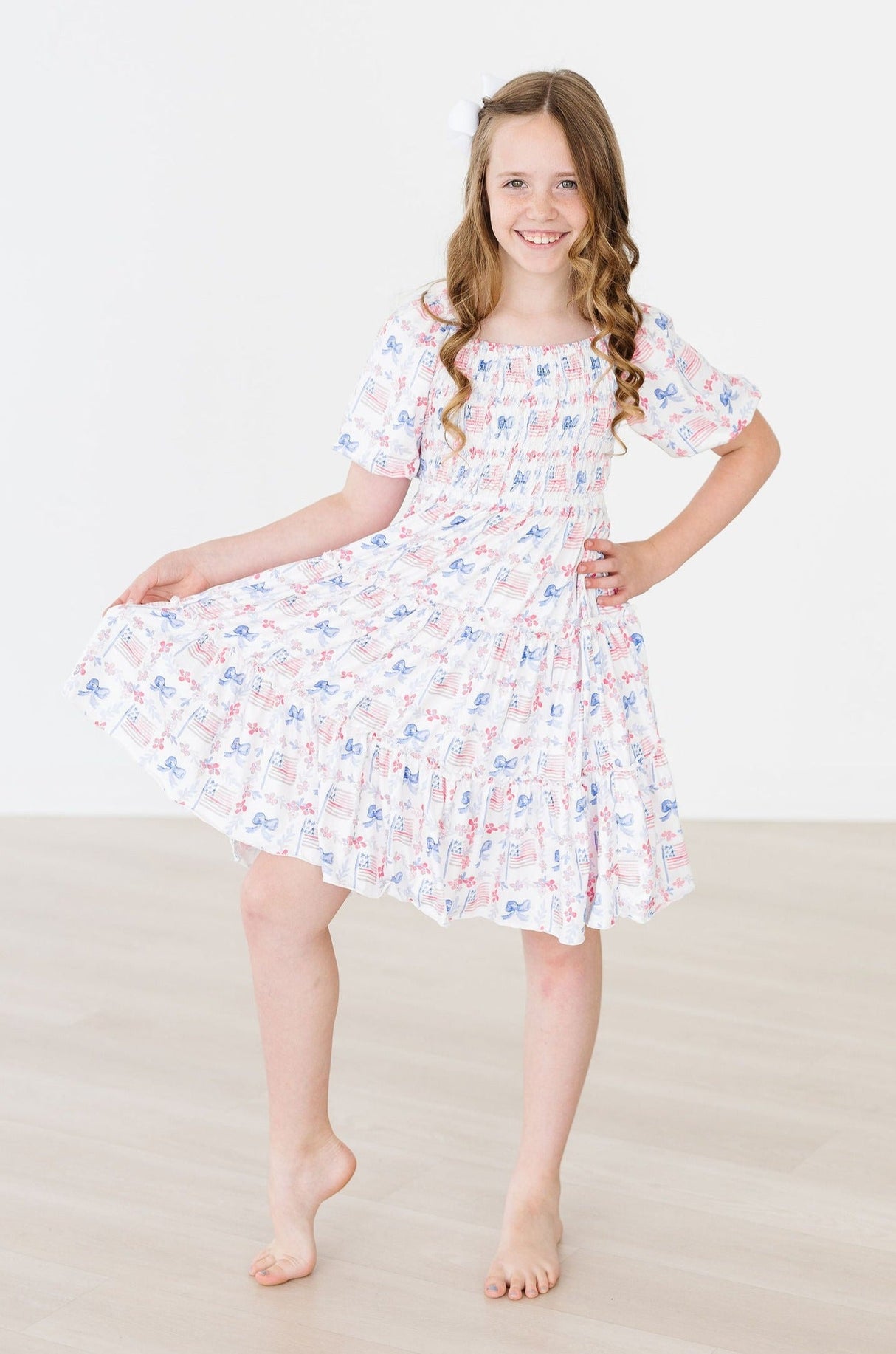 Vintage Flags Smocked Ruffle Dress