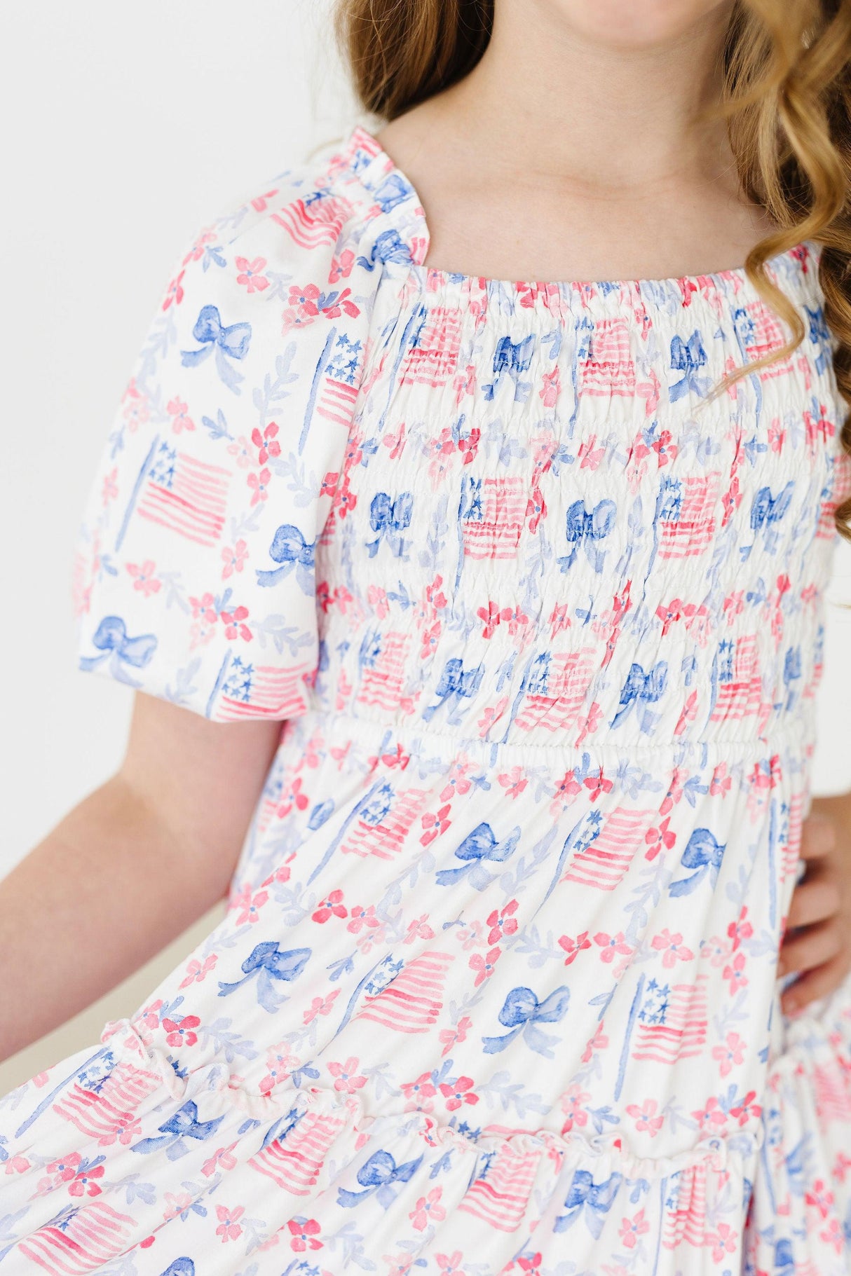 Vintage Flags Smocked Ruffle Dress