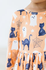 Spooky Kitty 3/4 Sleeve Pocket Twirl Dress