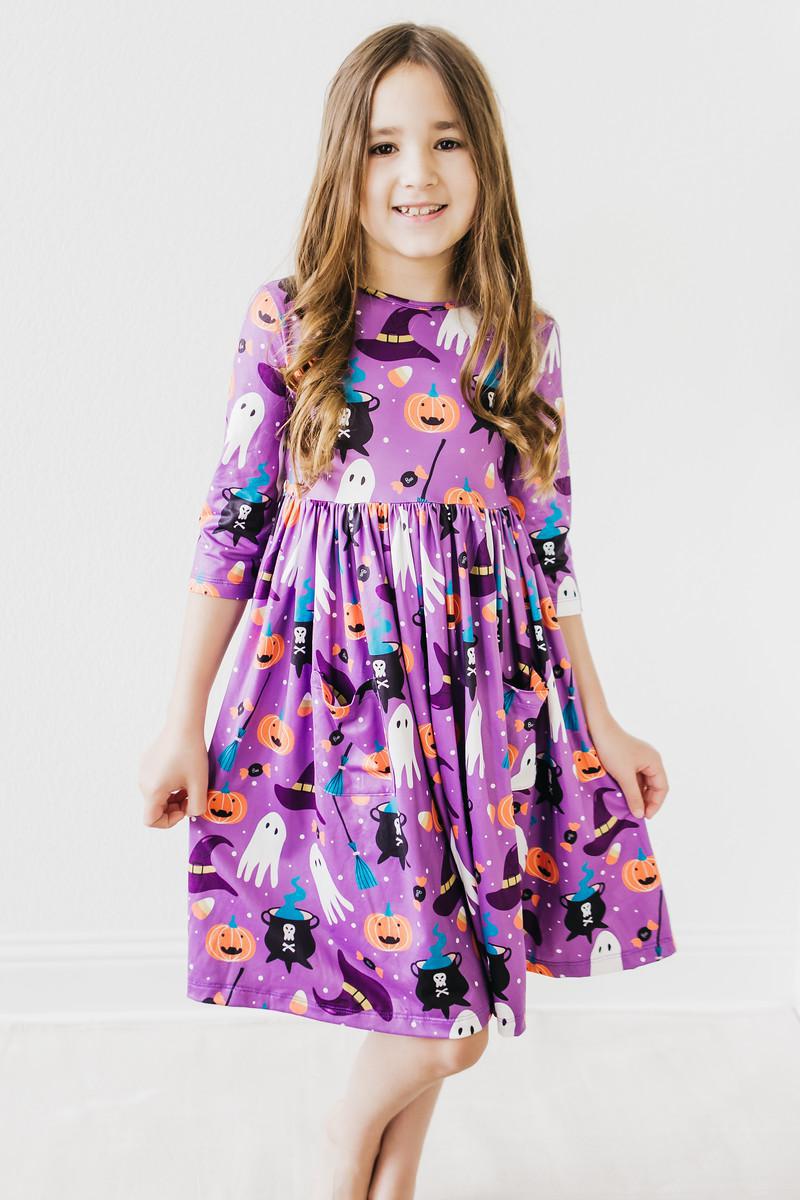 No Tricks, Just Treats 3/4 Sleeve Pocket Twirl Dress