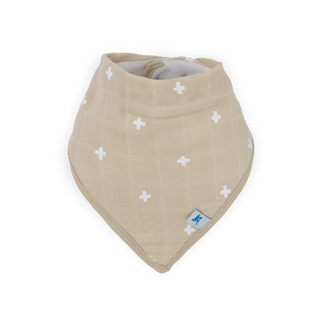 Cotton Muslin + Fleece Bandana Bib 4 Pack - Taupe Cross