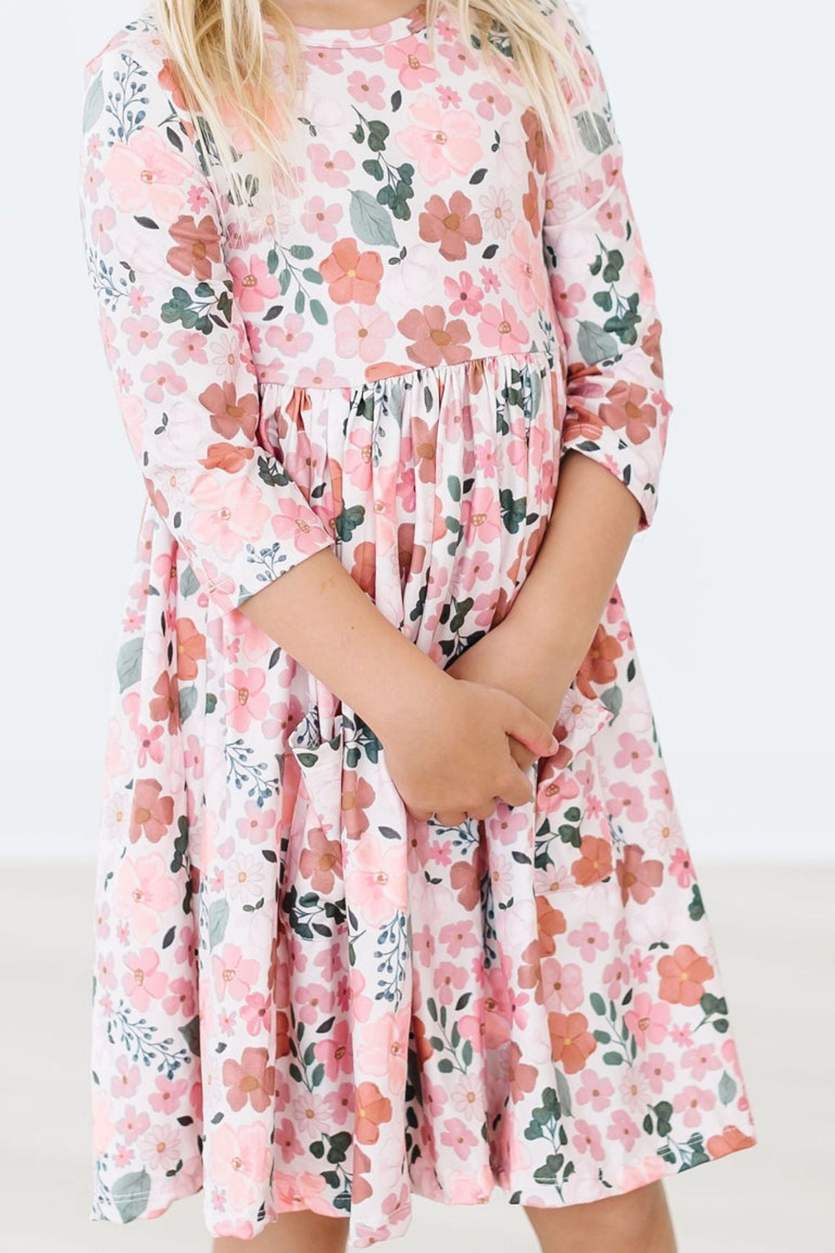 Fall Floral 3/4 Sleeve Pocket Twirl Dress