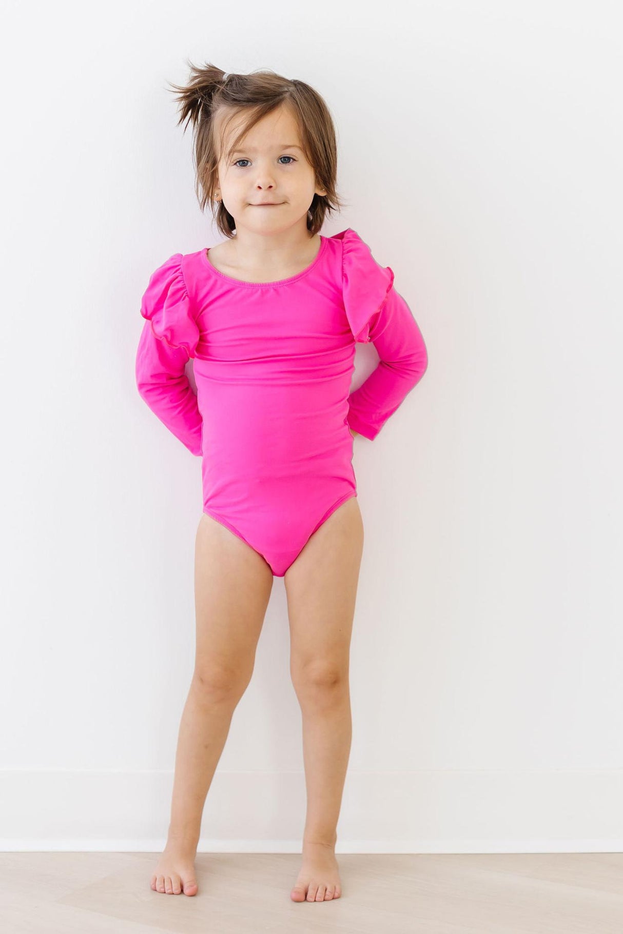 Hot Pink L/S Flutter Sleeve Leotard