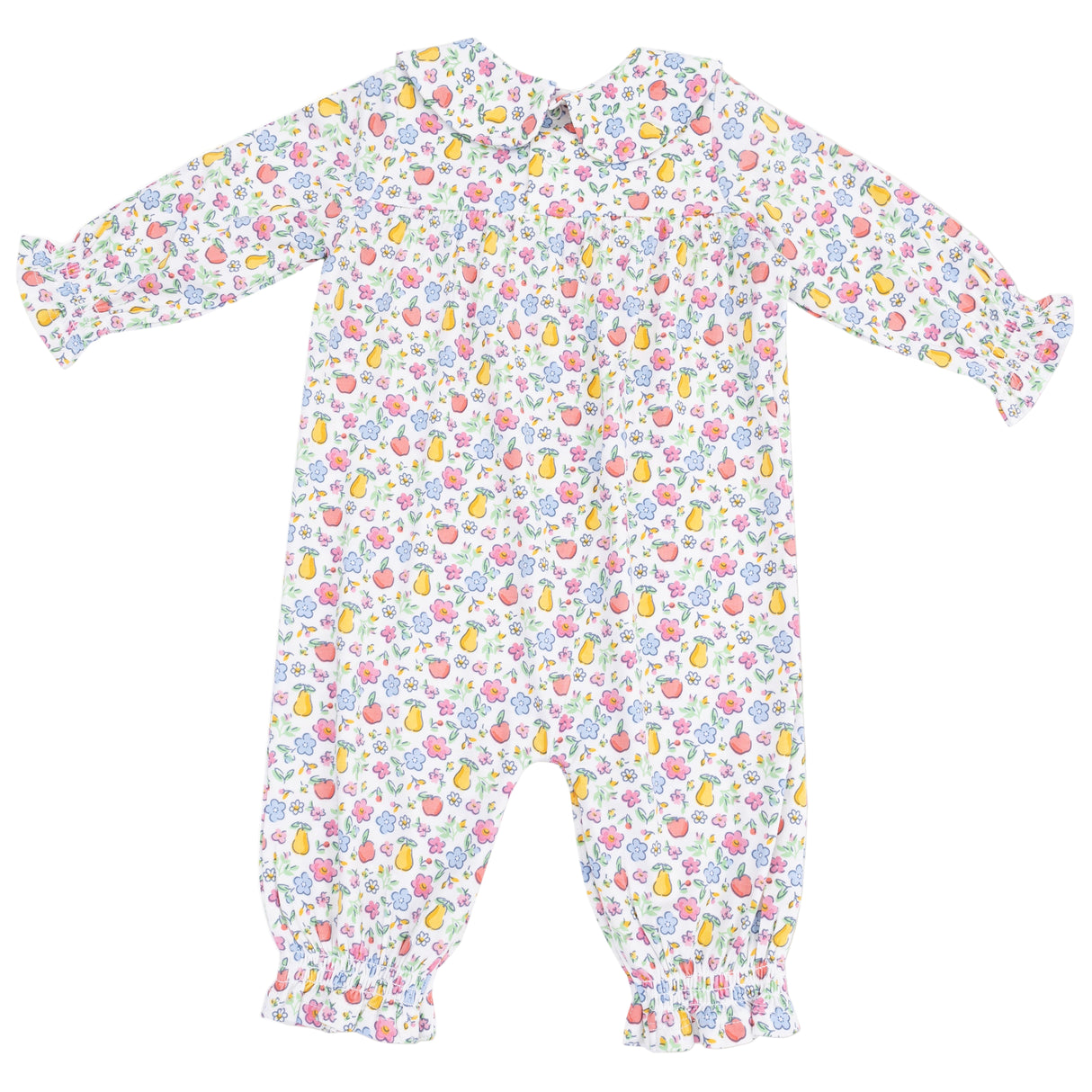 Smocked Long Sleeve Romper with Peter Pan Collar - HoneyBug 