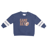 Cozy Drop Sleeve Sweatshirt with Varsity Stripes - Varsity Vintage Indigo - HoneyBug 