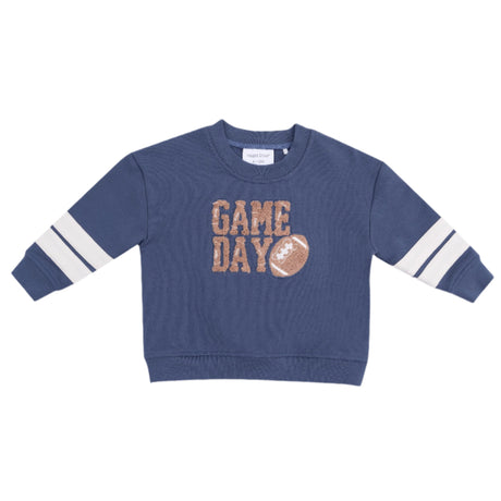 Cozy Drop Sleeve Sweatshirt with Varsity Stripes - Varsity Vintage Indigo - HoneyBug 