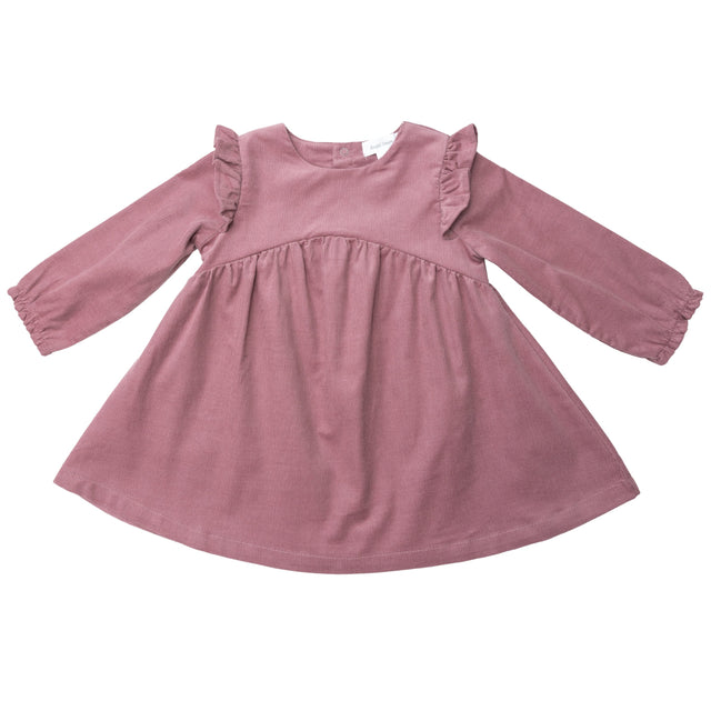 Long Sleeve Ruffle Dress - Rose Corduroy - HoneyBug 