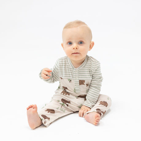 Romper W/ Contrast Sleeve - Sweet Brown Bears