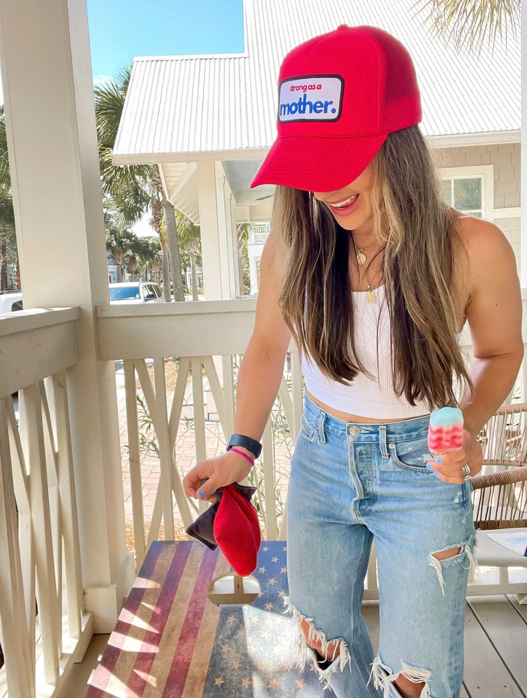 Strong as a mother™ Patch Trucker Hat - Red - HoneyBug 