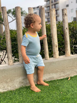 100% Peruvian Pima Cotton Shorts in Chambray Blue - HoneyBug 