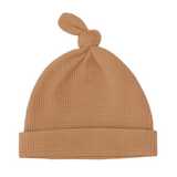 Caramel Brown Waffle Knit Newborn Baby Knot Hat