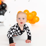 Zip Romper - B+W Checkered