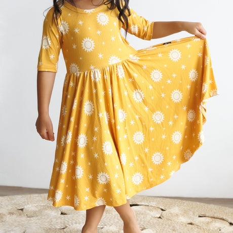 MID SLEEVE TWIRL- Sunshine Ribbed - HoneyBug 