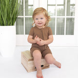 SHORTIE ZIP ROMPER - Mocha Ribbed