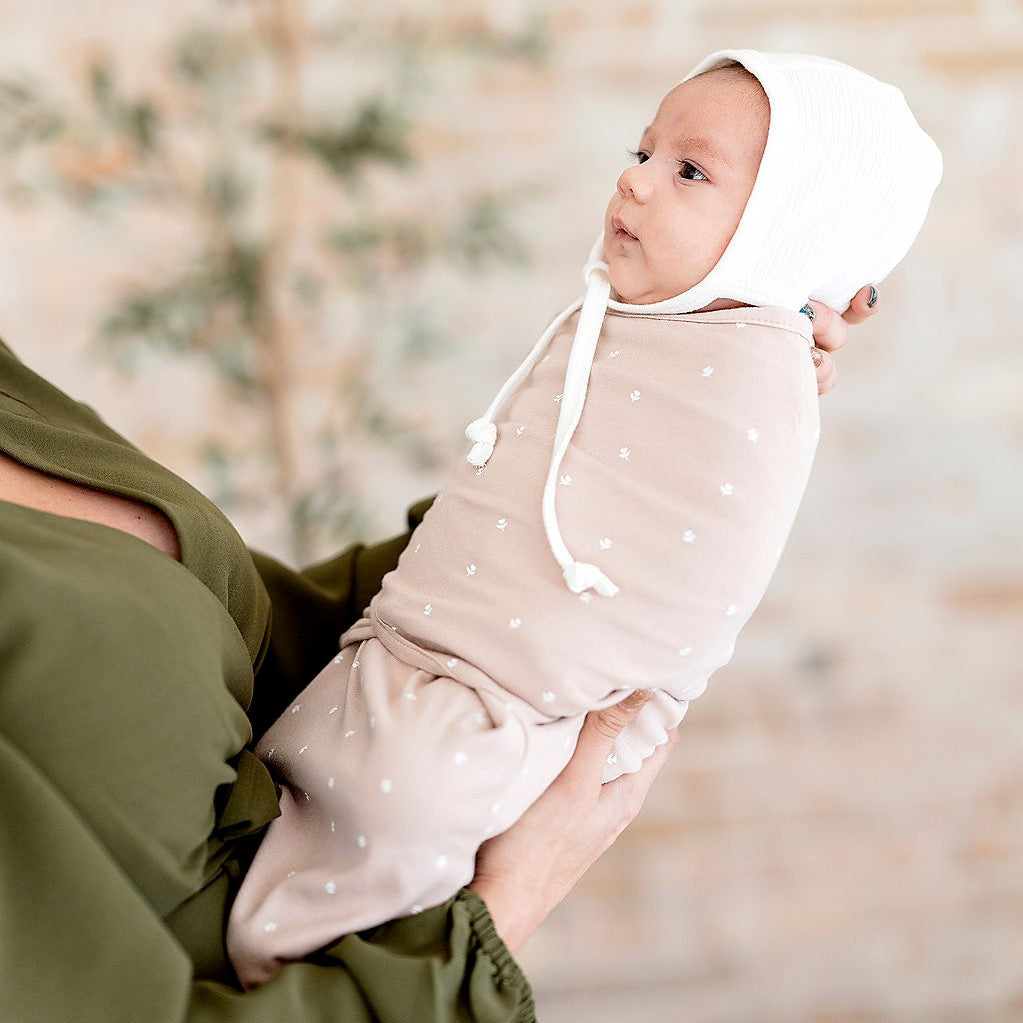 Adjustable Swaddle Blanket - Mauve Tulips & Stripes - HoneyBug 