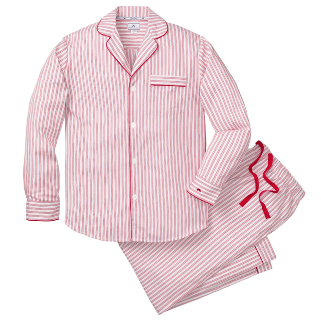 Men's Twill Pajama Set in Antique Red Ticking - HoneyBug 