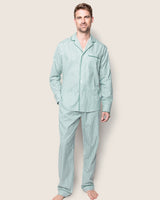 Men's Twill Pajama Set in Emerald Ticking - HoneyBug 
