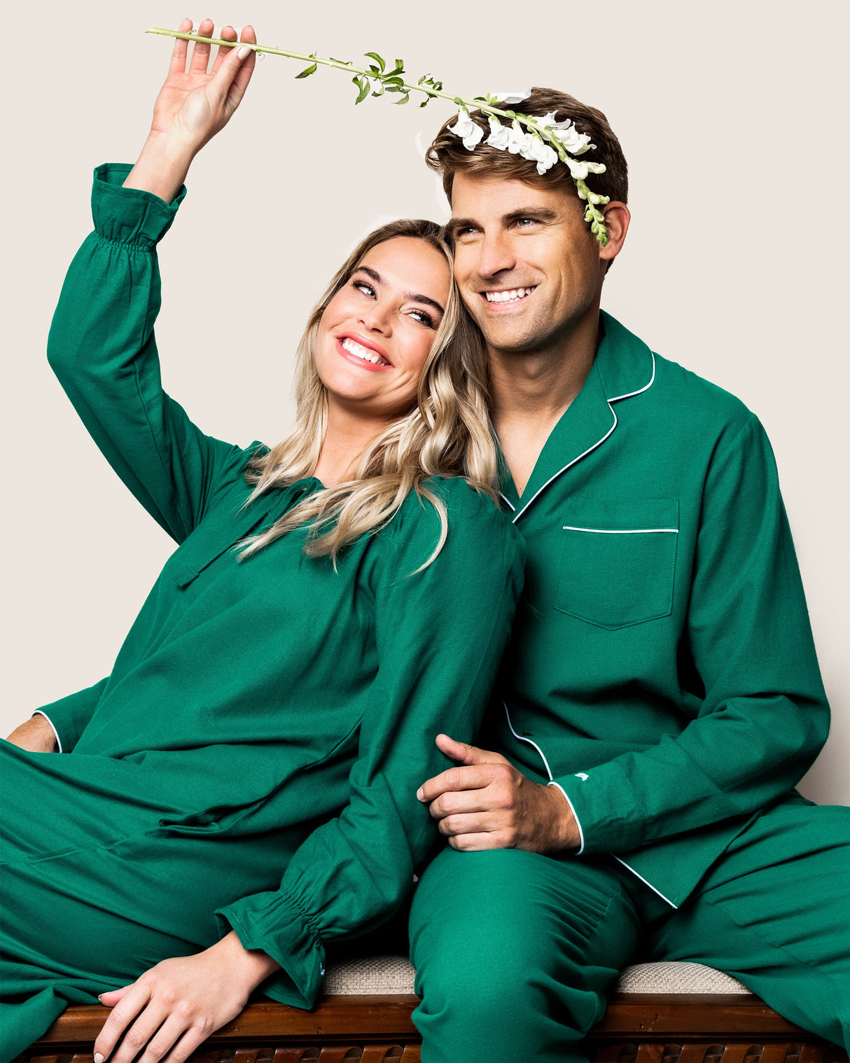 Men's Flannel Pajama Set in Forest Green - HoneyBug 