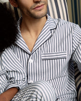 Men's Twill Pajama Set in Navy French Ticking - HoneyBug 