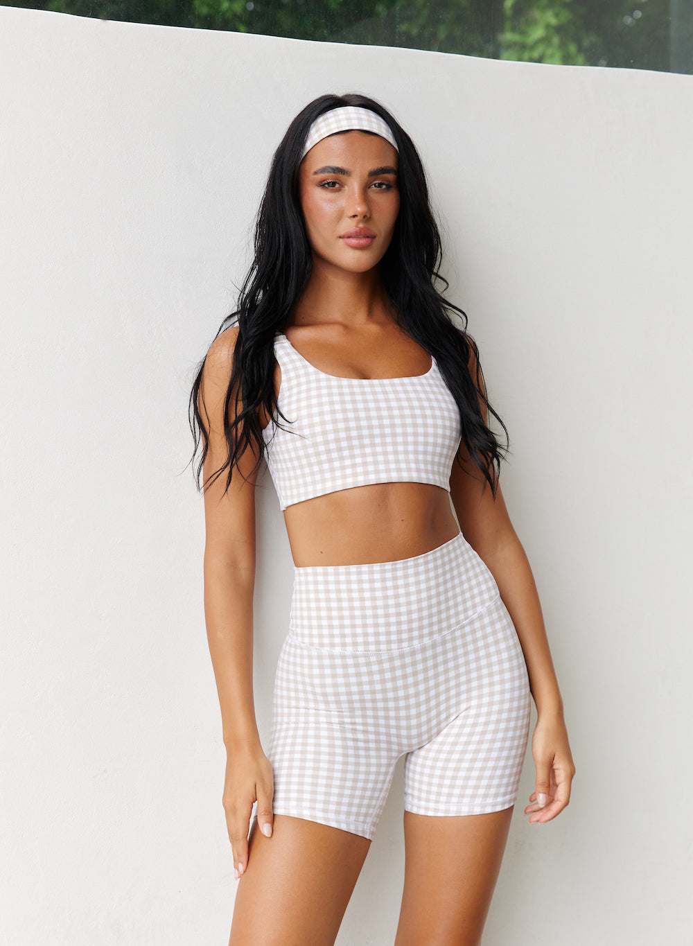 Astoria LUXE BALANCE Ruched Sports Crop - Beige Gingham