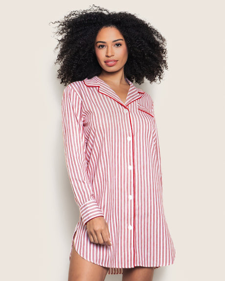 Women's Nightshirt in Antique Red Ticking