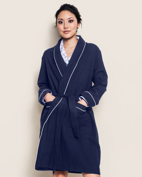 Women's Flannel Robe in Navy