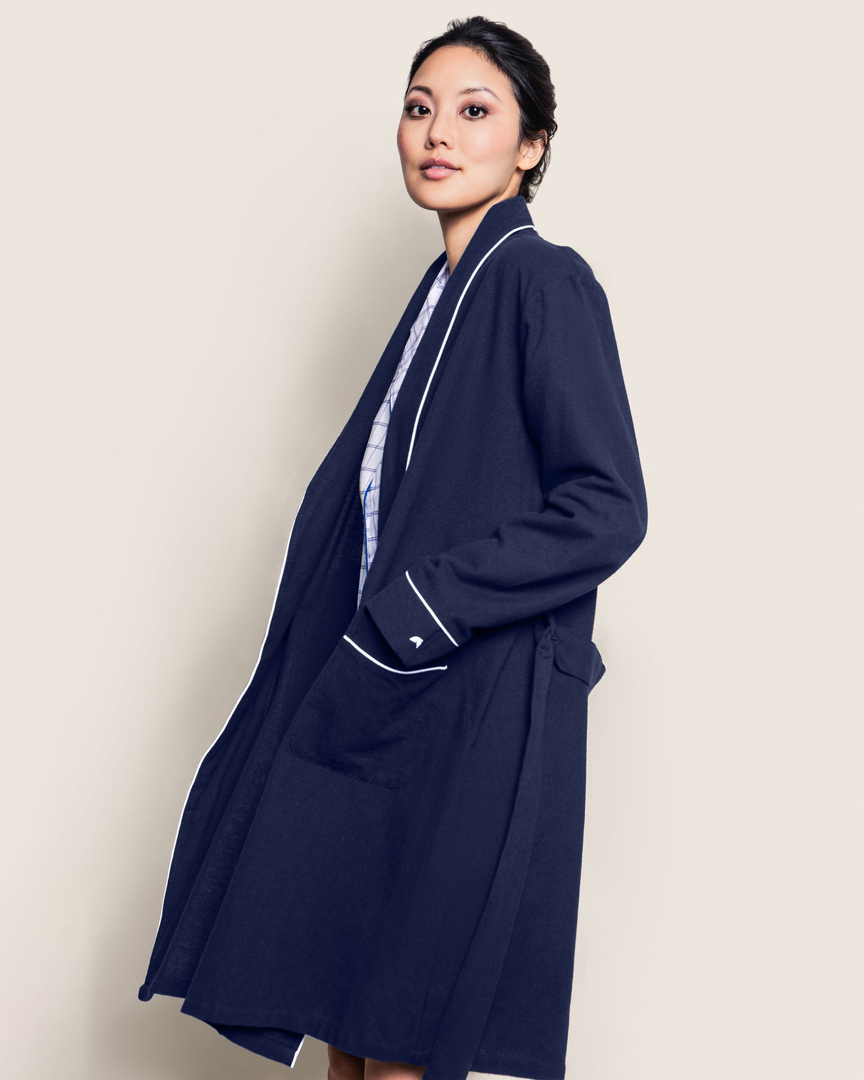 Women's Flannel Robe in Navy