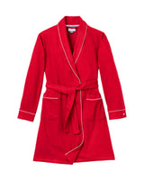 Women's Flannel Robe in Red with White Piping