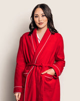 Women's Flannel Robe in Red with White Piping