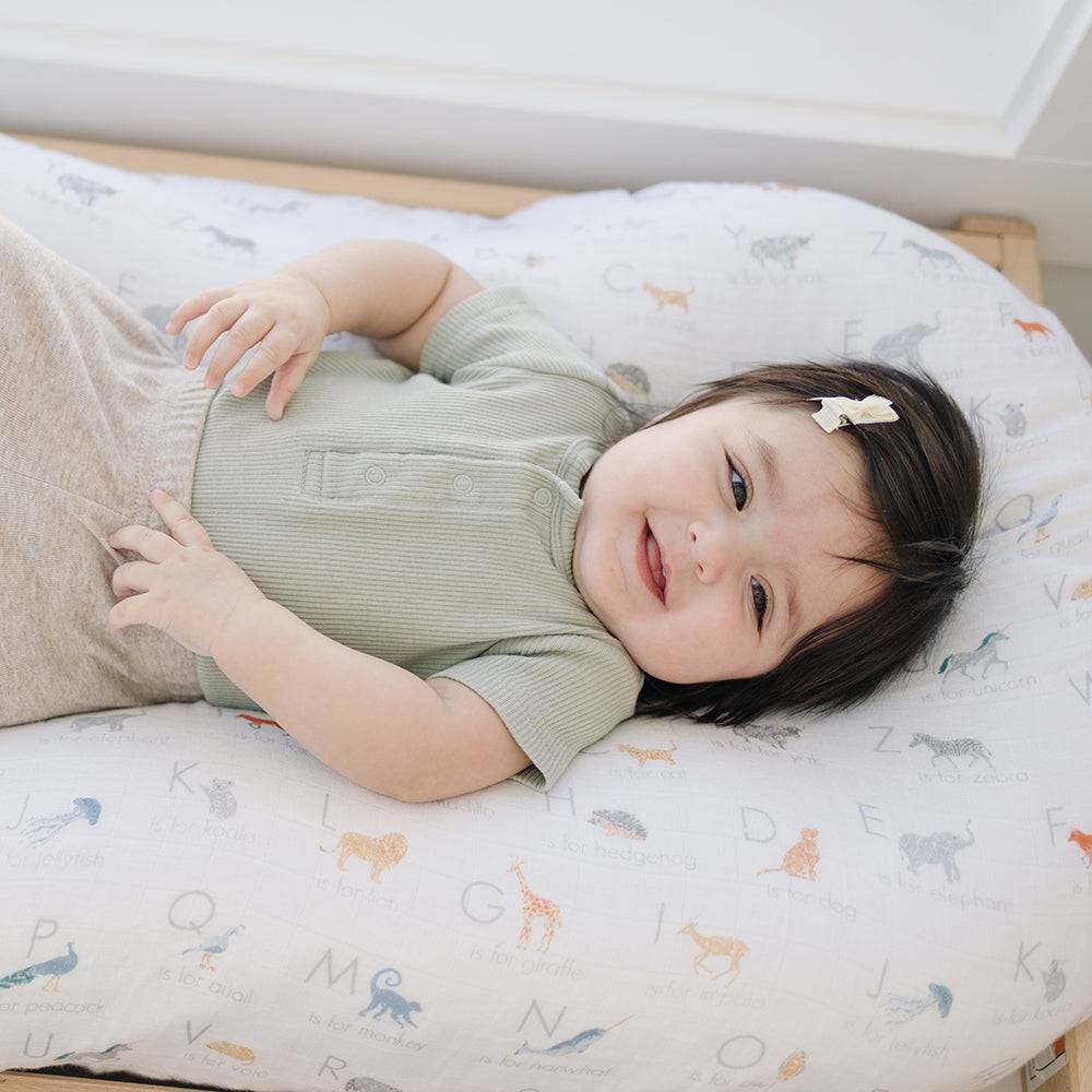 Animal Alphabet Oh So Soft Muslin Changing Pad Cover - HoneyBug 