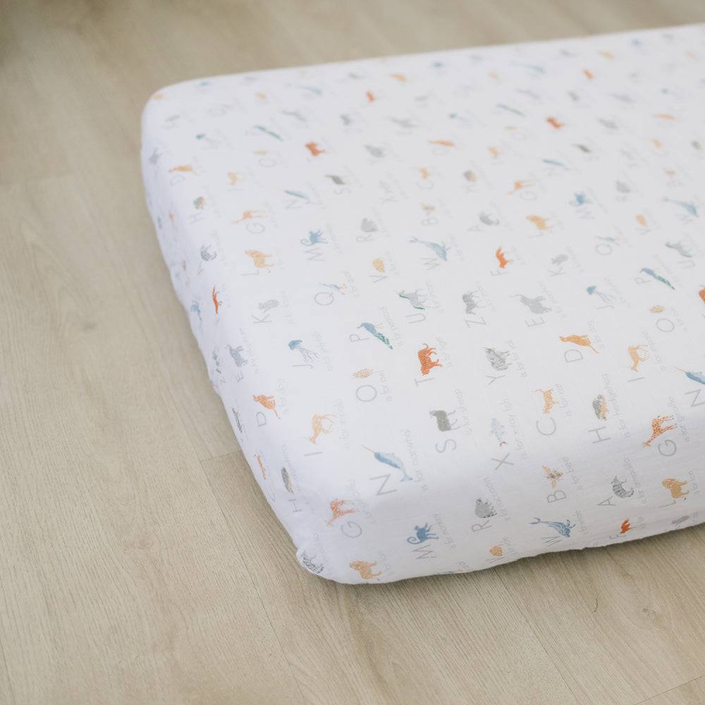 Animal Alphabet Oh So Soft Muslin Crib Sheet - HoneyBug 