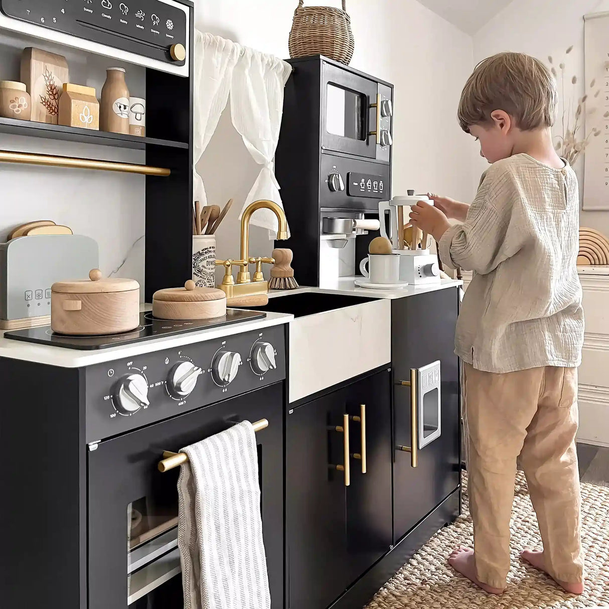 Tiny Land® Trendy Black Style Play Kitchen - HoneyBug 