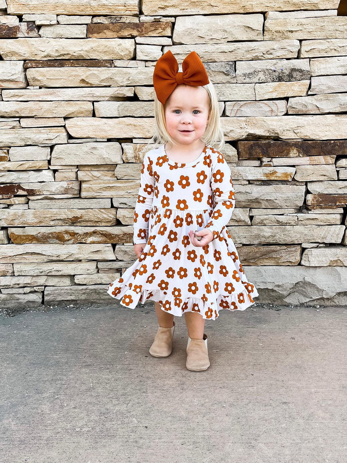 Tan Floral Ribbed Dress