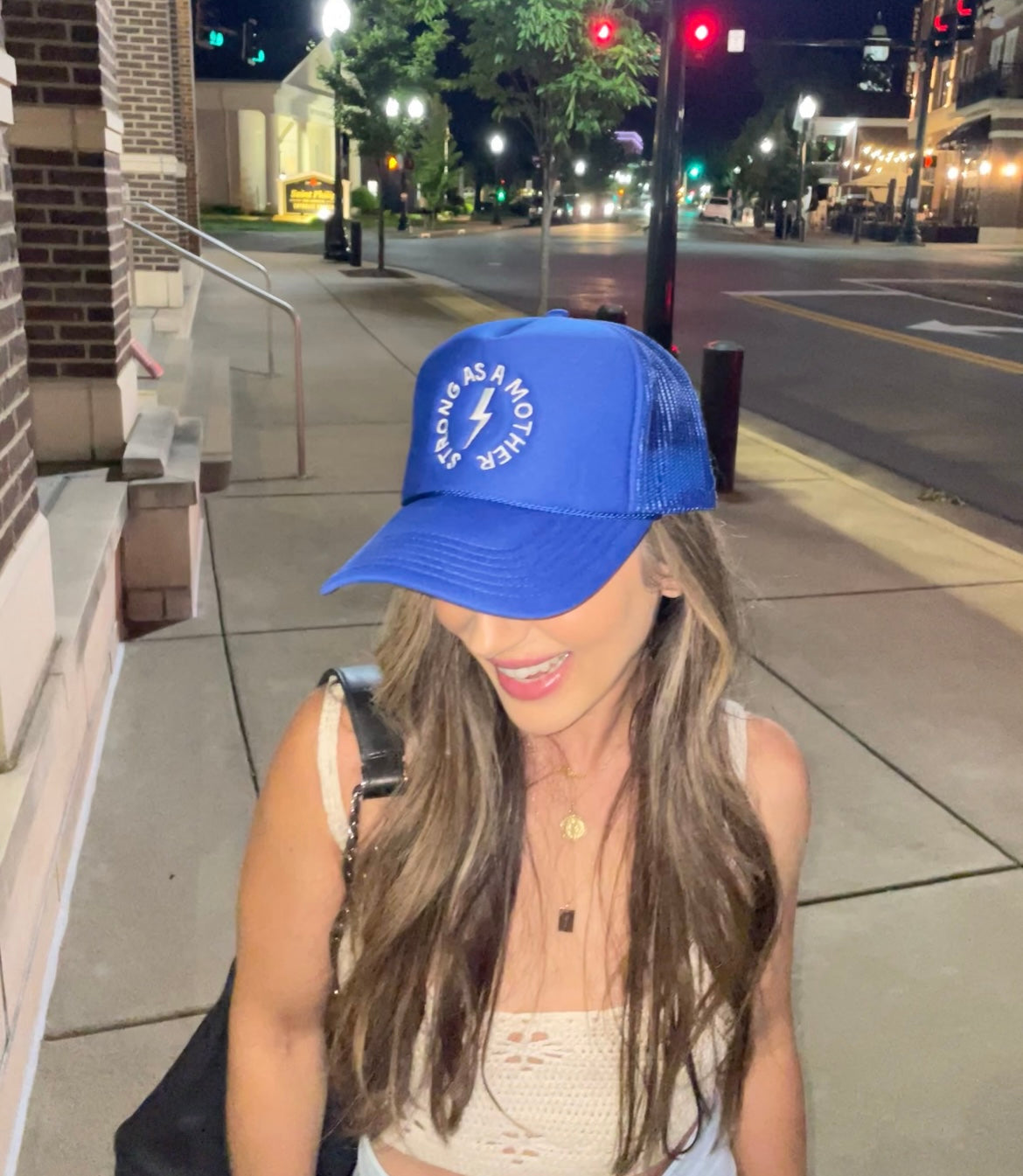 Strong as a mother™ Embroidered Trucker Hat - Royal Blue - HoneyBug 