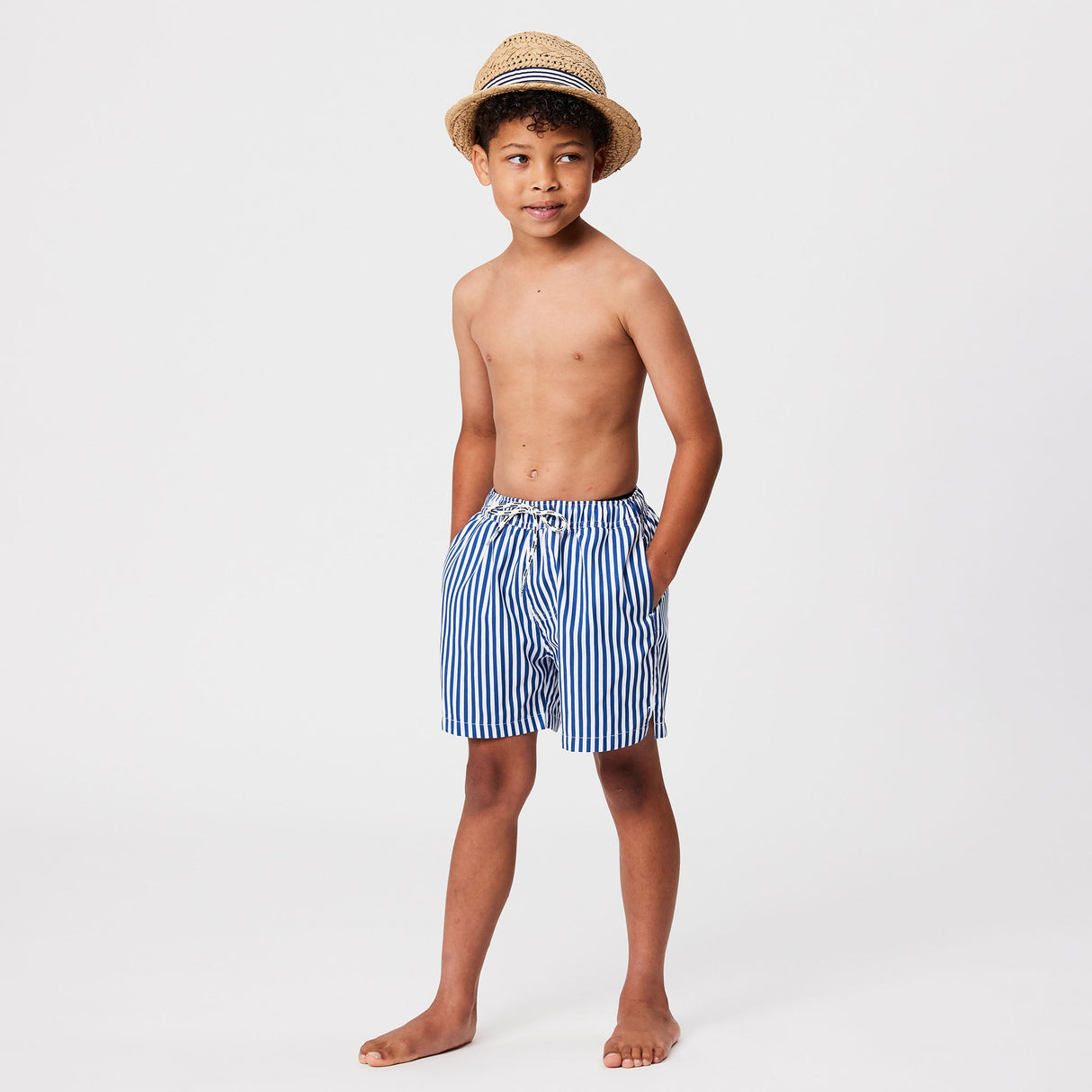 Denim Stripe Comfort Lined Swim Short - HoneyBug 